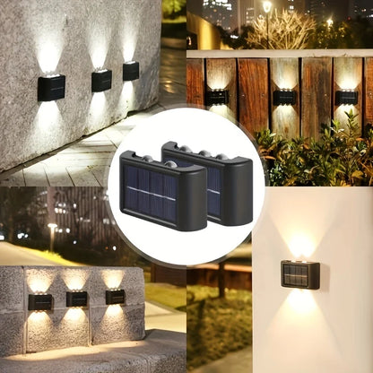 1-pack 6/8/10 LEDs solar upper and lower luminous convex mirror wall lamp, courtyard wall decoration atmosphere guide lamp