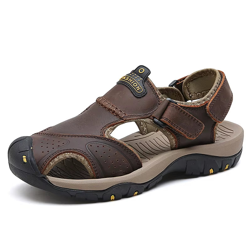 Summer Genuine Leather Cowhide Men'S Sandals Non-Slip Outdoor Men Casual Shoes Breathable Hiking Sandals Mens Beach Slippers