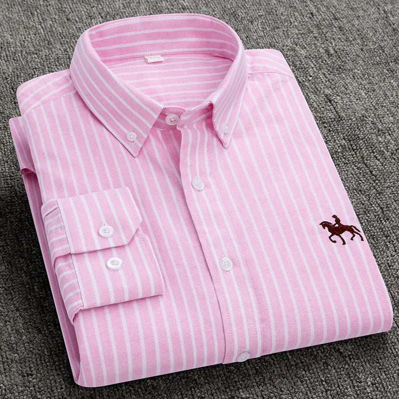 Long Sleeve Pink Shirt For Men Oversize Slim Fit Casual Dress Shirts Four Seasons Cotton Oxford New Fashion Korean Men Clothing