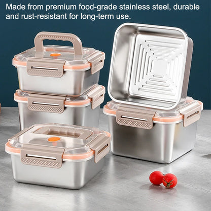 1Pc Stainless Steel Lunch Box Kitchen Fresh-Keeping Portable Sealed Food Storage Containers For Work Picnic Tableware