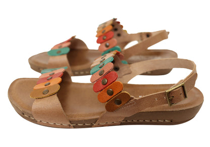 Dawn Womens Comfortable Leather Sandals Made in Brazil - Nude Multi