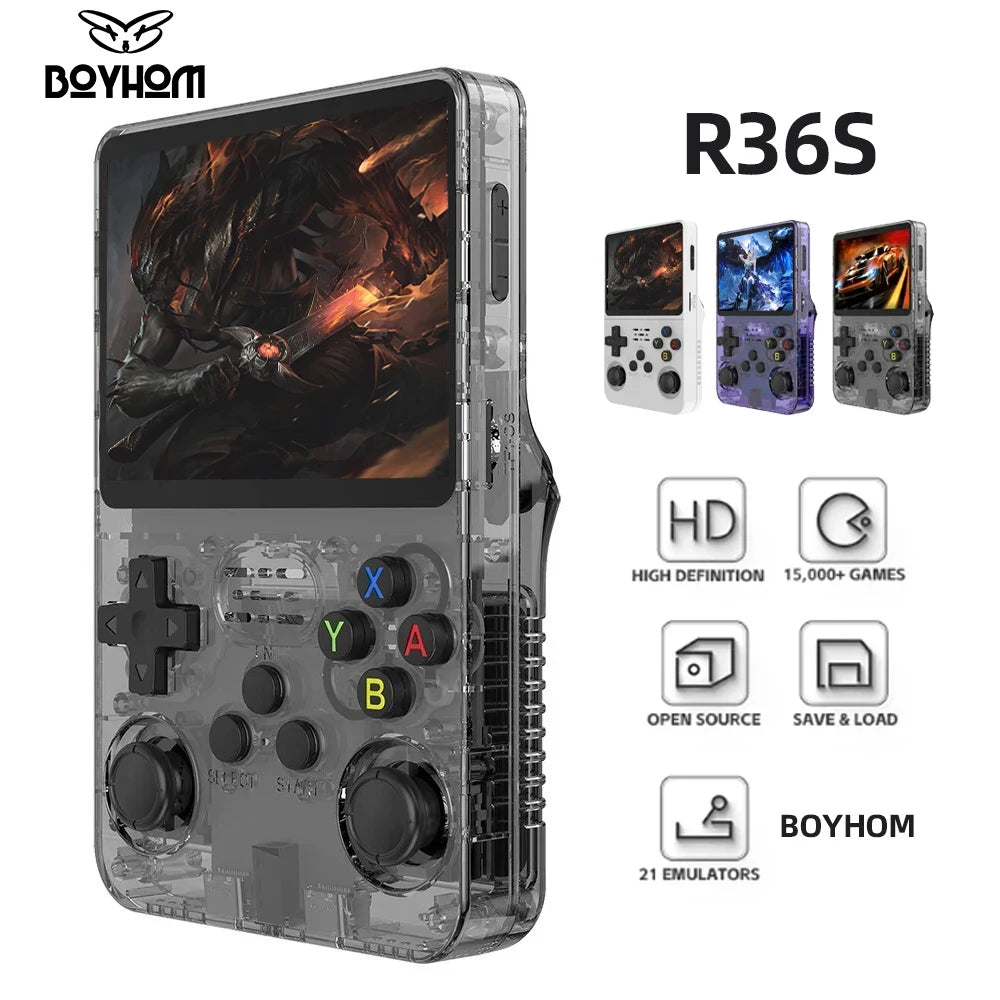 Open Source R36S Retro Handheld Video Game Console Linux System 3.5 Inch IPS Screen Portable Pocket Video Player R35S 64GB Games