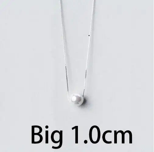 Real 925 Sterling Silver 6/8/10mm Round Bead Pearl Pendant Choker Necklace For Charm Women Fine Jewelry Minimalist Accessories